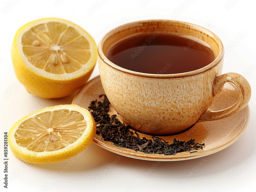 A cup of tea with lemon slices, perfect for a relaxing afternoon A cup of tea with lemon slices, perfect for a relaxing afternoon