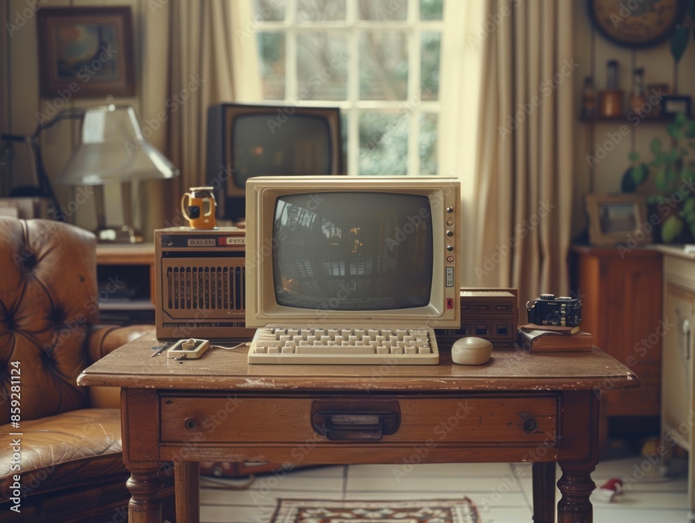 custom made wallpaper toronto digitalA vintage computer setup in a cozy, sunlit room