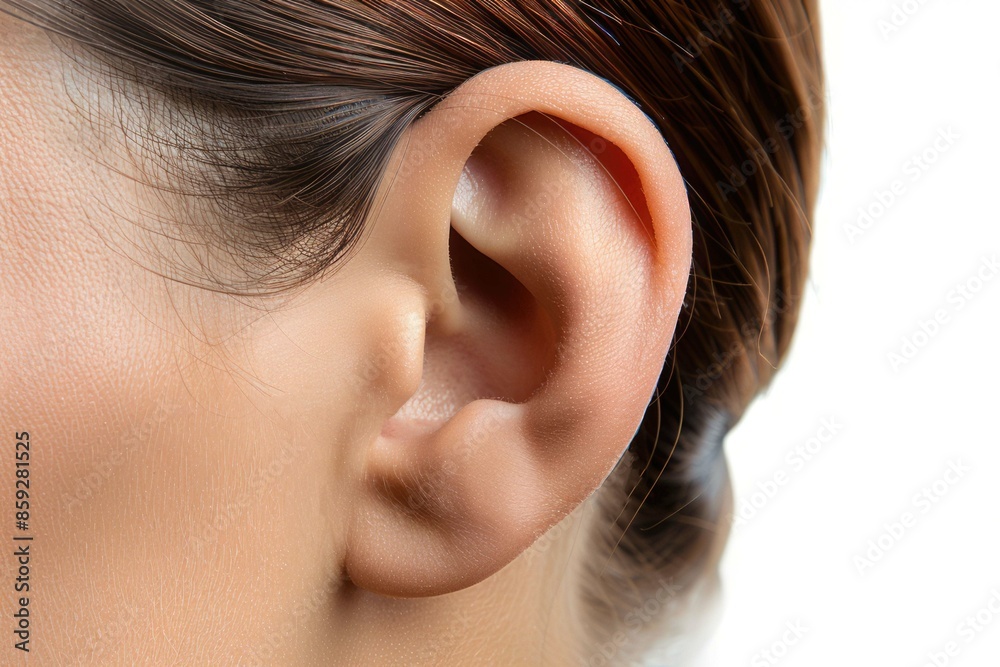 Human ear isolated on white. Organ of hearing and balance