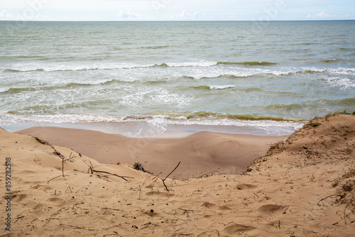 Fototapeta Naklejka Na Ścianę i Meble -  Staldzene steep coast beach at the Baltic sea in June in summer in Ventspils in Latvia