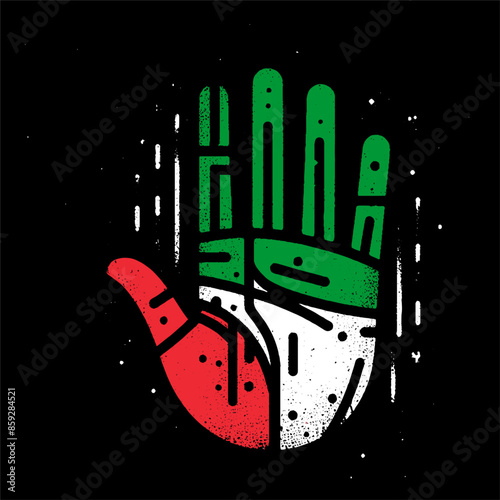 Grunge Hand with Palestinian Colors. Hands Off Palestine.  Vector Illustration.