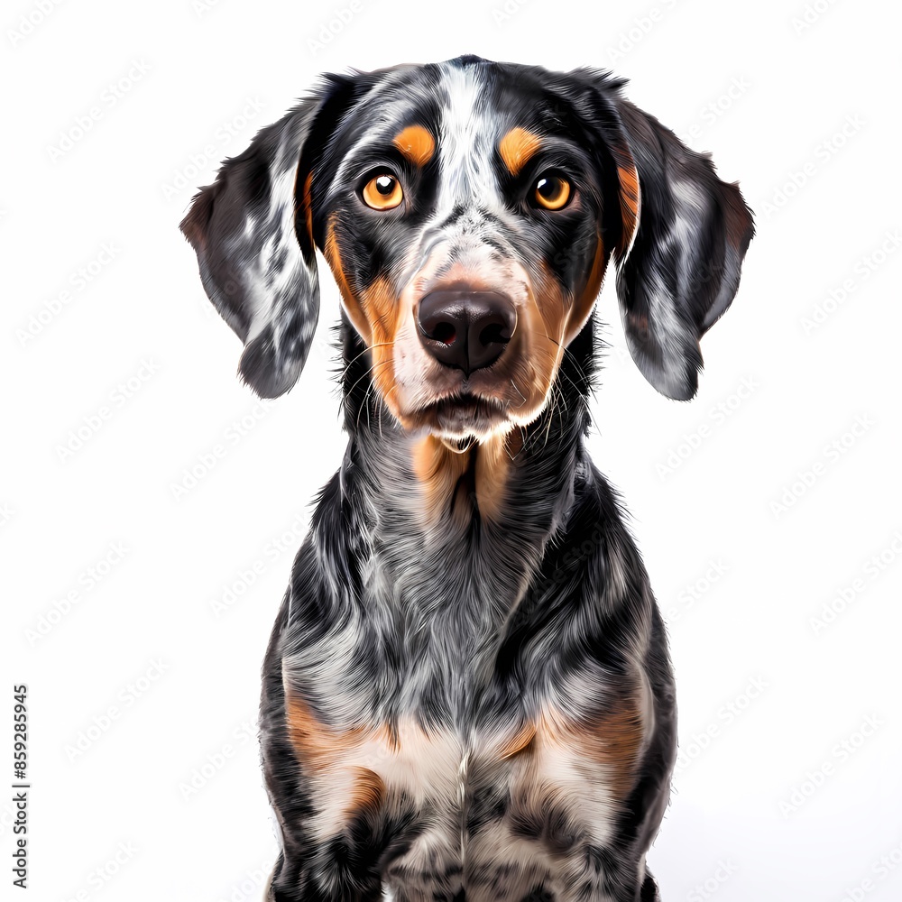 Bluetick coonhound dog breed standing against white background, AI Generated Bluetick coonhound dog breed standing against white background, AI Generated