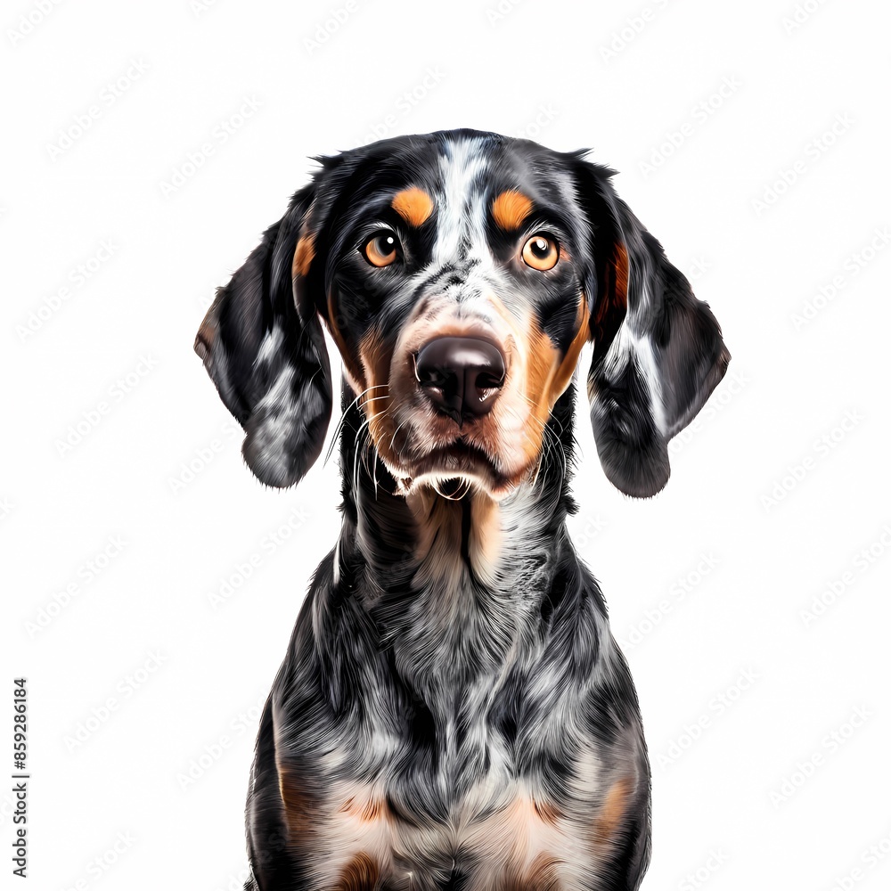 Bluetick coonhound dog breed standing against white background, AI Generated Bluetick coonhound dog breed standing against white background, AI Generated