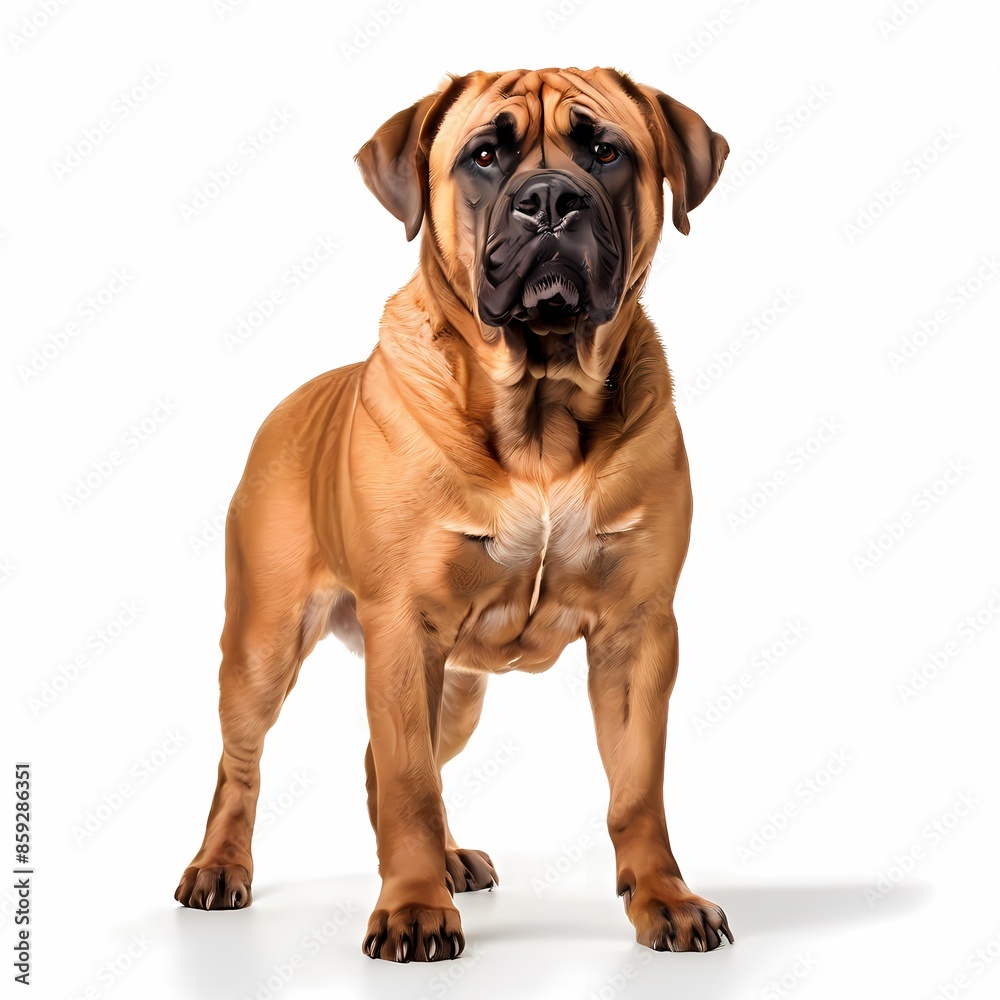 Boerboel dog breed standing against white background, AI Generated Boerboel dog breed standing against white background, AI Generated
