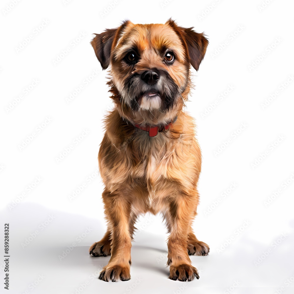 Border terrier dog breed standing against white background, AI Generated Border terrier dog breed standing against white background, AI Generated