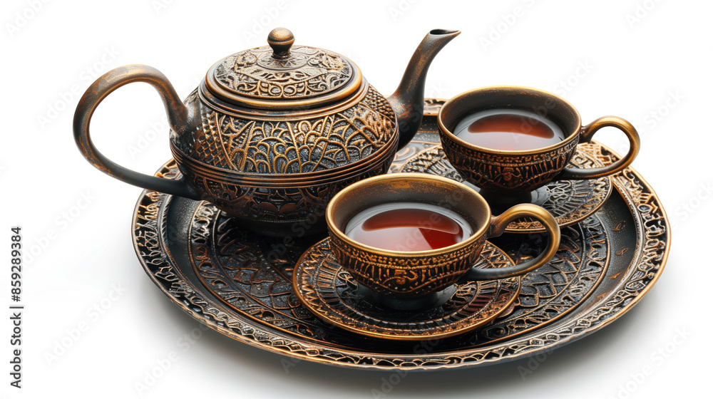 tea set isolated on a white background. Tea ceremony. Created with Generative AI technology. tea set isolated on a white background. Tea ceremony. Created with Generative AI technology.