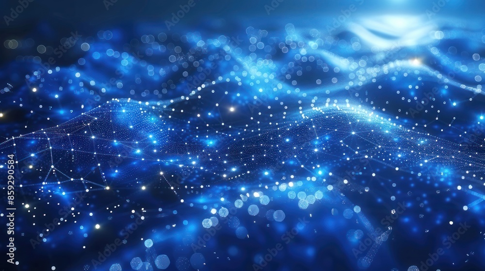 Abstract digital art featuring a blue, glowing, and interconnected network Abstract digital art featuring a blue, glowing, and interconnected network