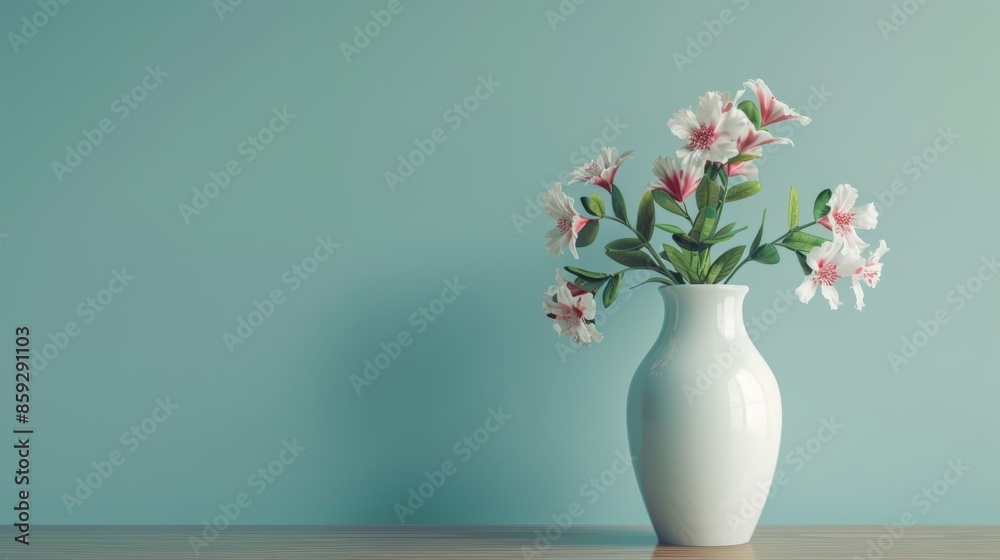 White Flowers in a White Vase on a Wooden Table