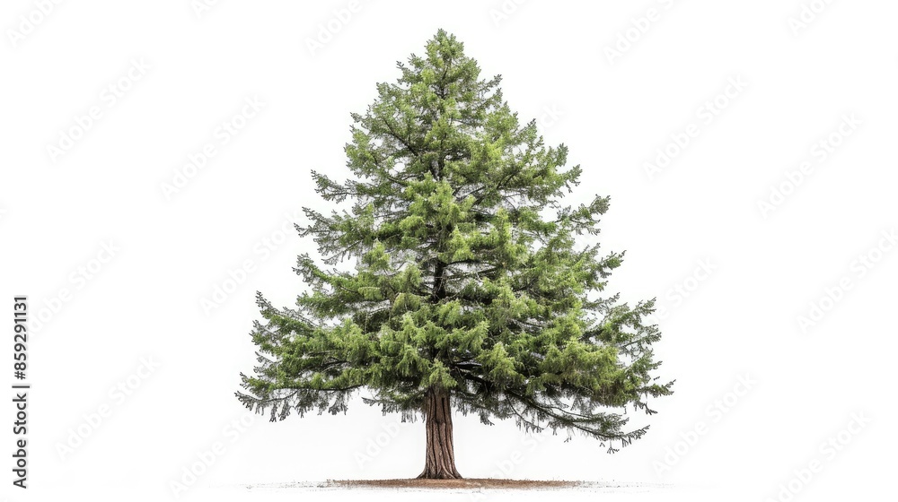 Tall cedar tree with a majestic crown, set against a white background, emphasizing its stature. Tall cedar tree with a majestic crown, set against a white background, emphasizing its stature.