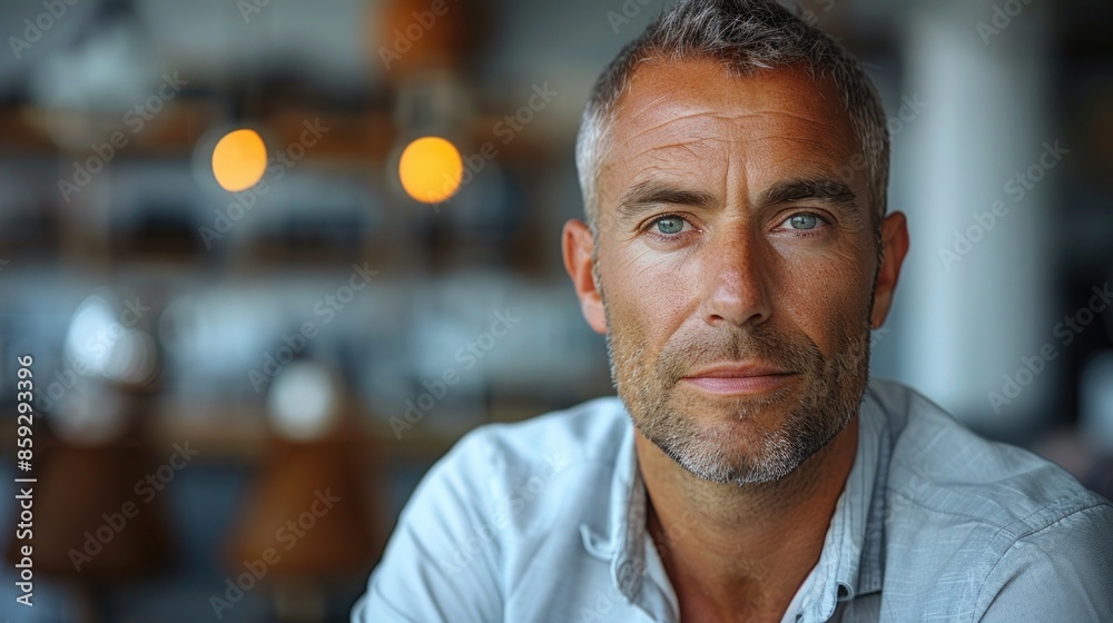 A man with graying hair looks thoughtfully at the camera A man with graying hair looks thoughtfully at the camera
