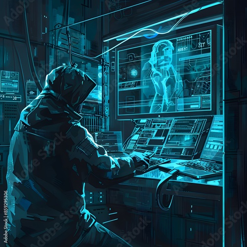 Cyber Security Breach Alert - 2D Illustration of Social Engineering Tactics with Dark Tone and Bright Highlights for Urgency and Safety Concept