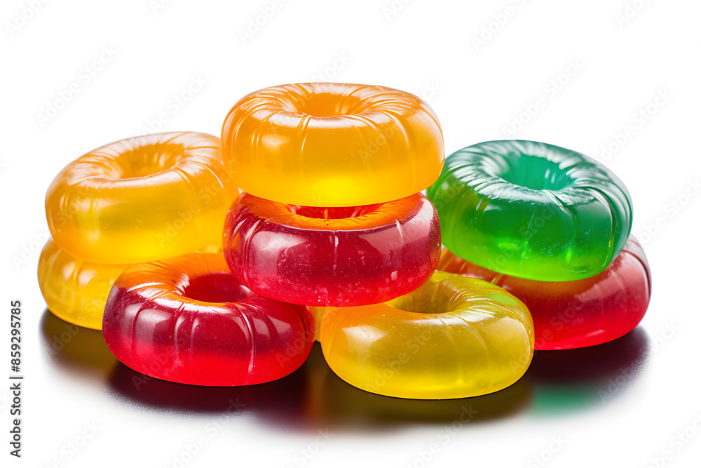 Colorful fruit hard candy top view isolated on white background Colorful fruit hard candy top view isolated on white background