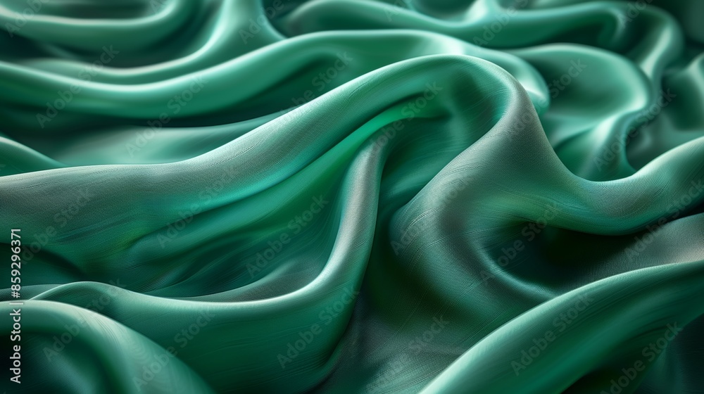 Fototapeta premium Emerald green silk fabric with smooth waves in detail, textured background. Elegance and luxury concept