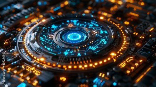 Wallpaper Mural Futuristic Technology Interface with Glowing Lights Torontodigital.ca