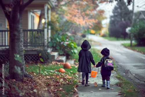 Kids in costumes on trick-or-treat
