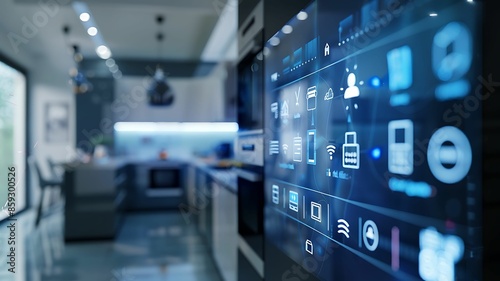 Wallpaper Mural Capture the sophistication of a smart home system powered by machine learning technology, featuring sleek control panels and devices, with a blurred background and ample copy space for text Torontodigital.ca