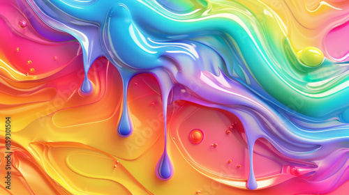 3d abstract Bright rainbow glaze with drops seamless pattern.  Frozen ice cream swirls waves colorful dessert background. Melted oil sherbet AI digital art