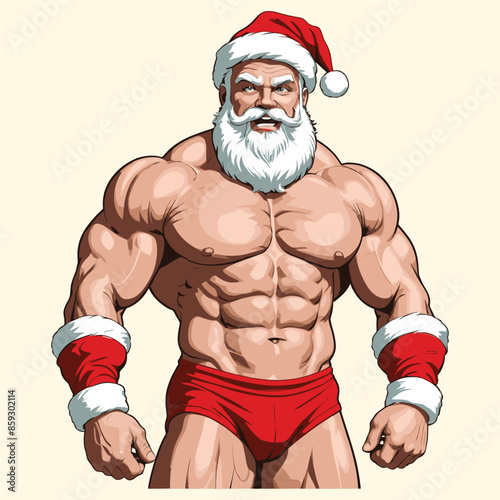 Muscular Santa Claus Bodybuilder Illustration