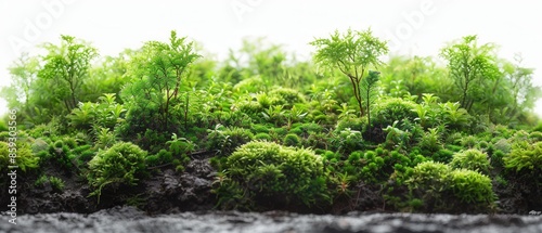 moss spreading from left to right, with a white background 