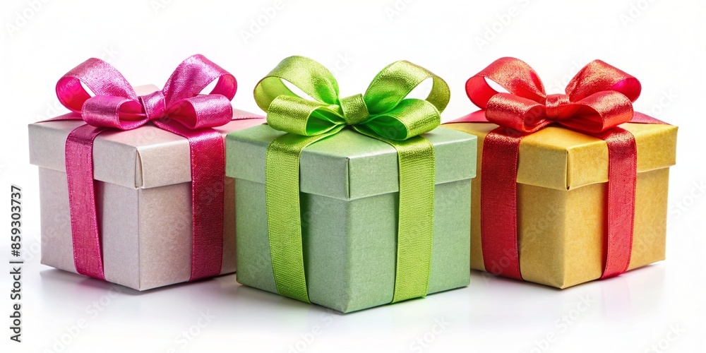 3 present boxes with different colors and shapes, white background, realistic photo, green pink and yellow gift boxes with bow ribbons, birthday gifts for man, woman, kid, boy or girl 3 present boxes with different colors and shapes, white background, realistic photo, green pink and yellow gift boxes with bow ribbons, birthday gifts for man, woman, kid, boy or girl