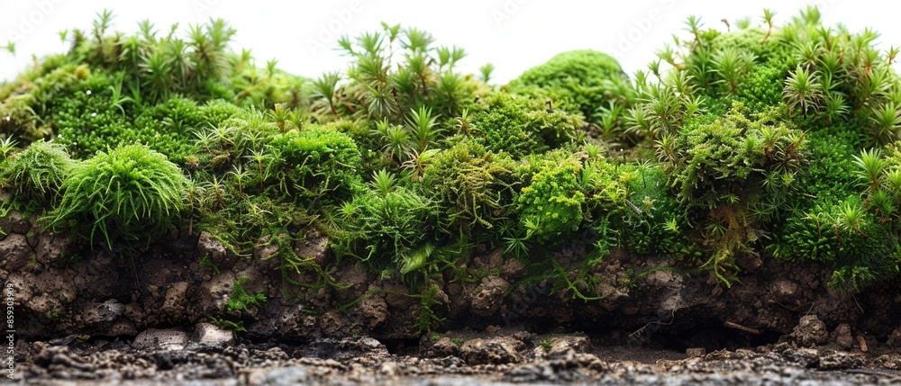 moss spreading from left to right, with a white background moss spreading from left to right, with a white background