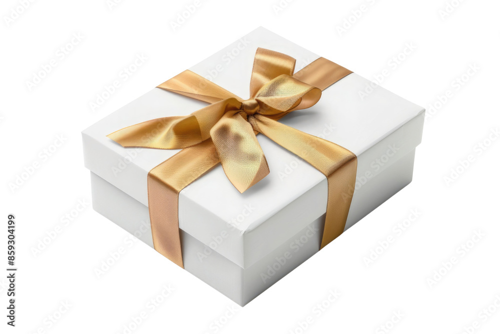 white gift box PNG with golden ribbon and bow isolated on white background white gift box PNG with golden ribbon and bow isolated on white background