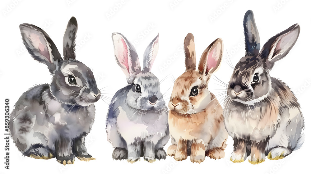 Collection of cute rabbits watercolor isolated on a white background Collection of cute rabbits watercolor isolated on a white background