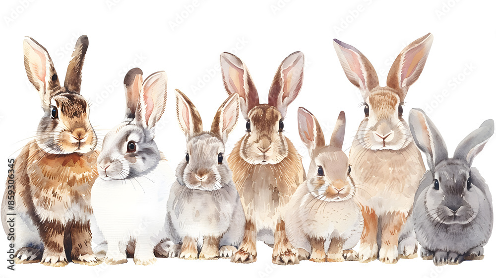 Collection of cute rabbits watercolor isolated on a white background Collection of cute rabbits watercolor isolated on a white background