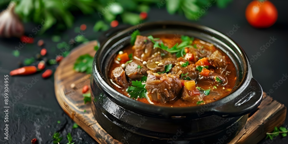 Oxtail soup in a bowl on a dark background. Concept Food Photography, Soup, Oxtail, Bowl, Dark Background Oxtail soup in a bowl on a dark background. Concept Food Photography, Soup, Oxtail, Bowl, Dark Background