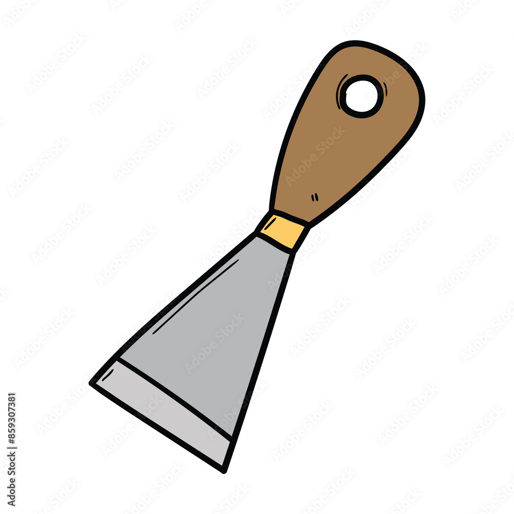 Hand drawn cartoon putty knife with wooden handle on white background. Hand drawn cartoon putty knife with wooden handle on white background.
