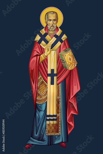 Saint Nicholas of Myra. Illustration in Byzantine style photo