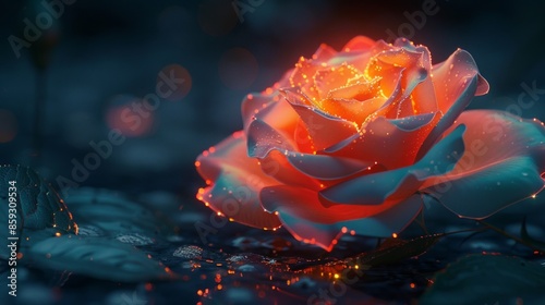 Glowing Rose in a Dark Garden