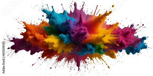 Vector colorful vibrant rainbow, smoke and cloud holi paint color powder explosion with bright colors isolated  on transparent background. Multicolored explosion of rainbow powder paint holi festival 
