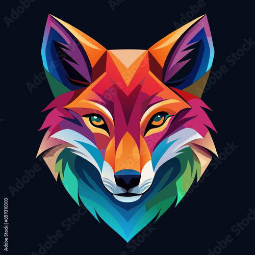 green, blue, black, magenta orange, yellow fox face on black background