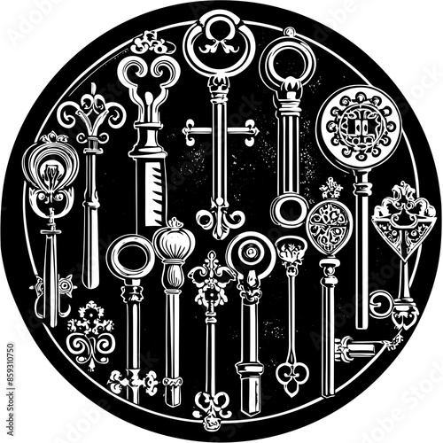 Victorian key vintage illustration AI Generative