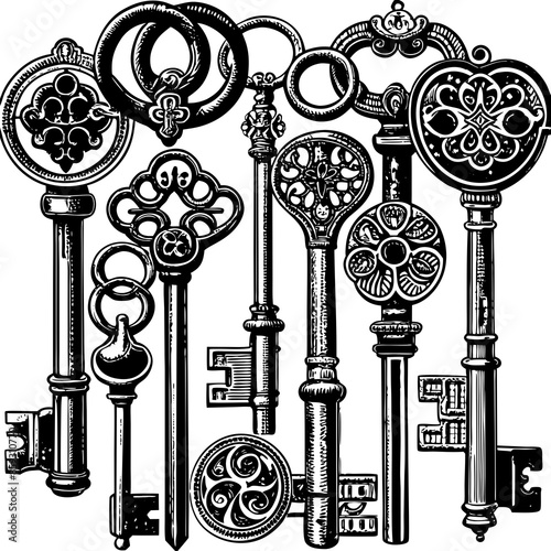 Victorian key vintage illustration AI Generative