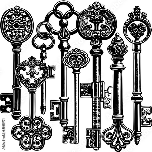 Victorian key vintage illustration AI Generative