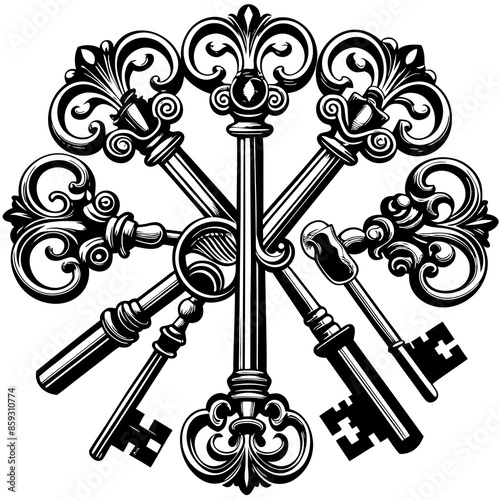 Victorian key vintage illustration AI Generative