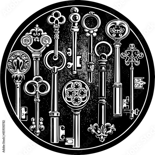 Victorian key vintage illustration AI Generative