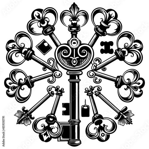 Victorian key vintage illustration AI Generative