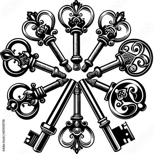 Victorian key vintage illustration AI Generative