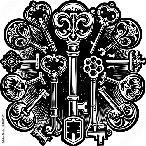 Victorian key vintage illustration AI Generative