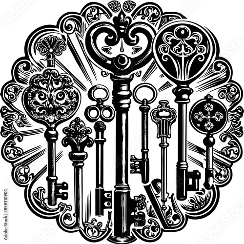Victorian key vintage illustration AI Generative