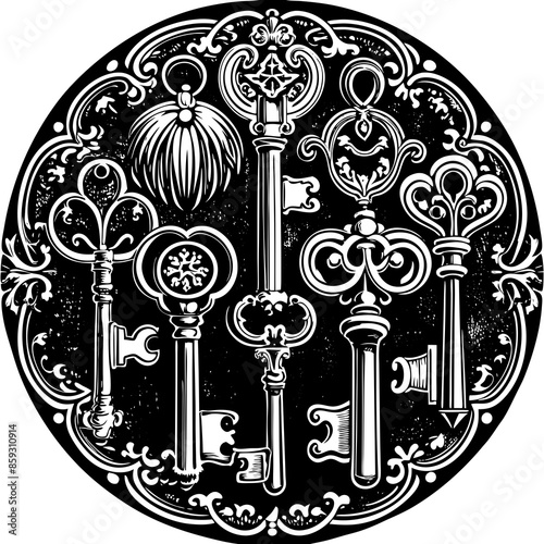 Victorian key vintage illustration AI Generative