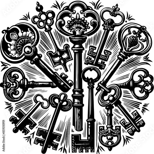 Victorian key vintage illustration AI Generative