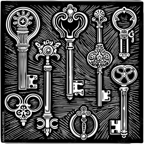 Victorian key vintage illustration AI Generative