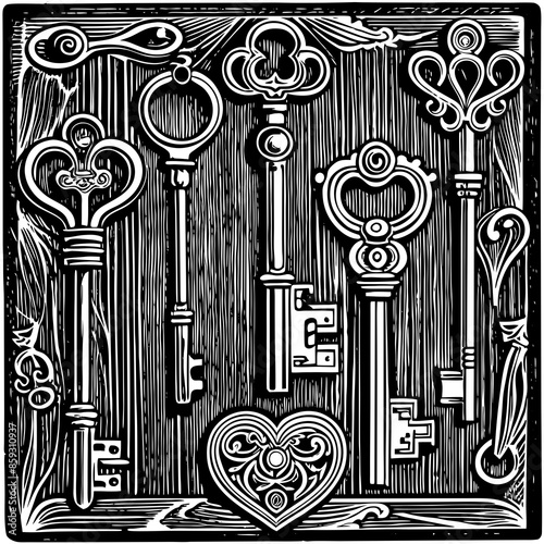 Victorian key vintage illustration AI Generative