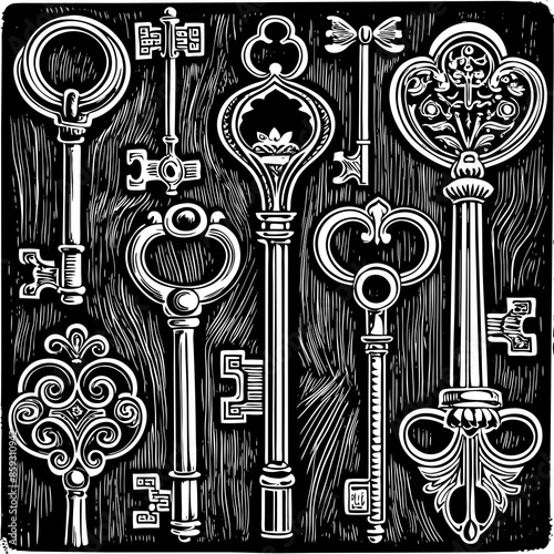 Victorian key vintage illustration AI Generative
