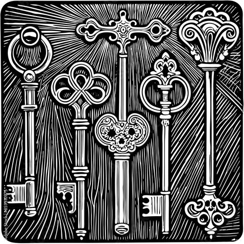 Victorian key vintage illustration AI Generative