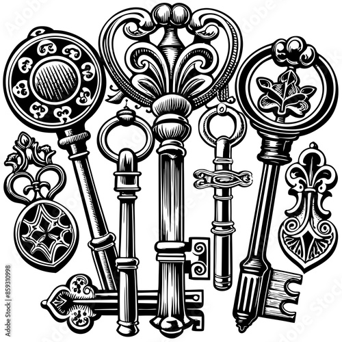Victorian key vintage illustration AI Generative
